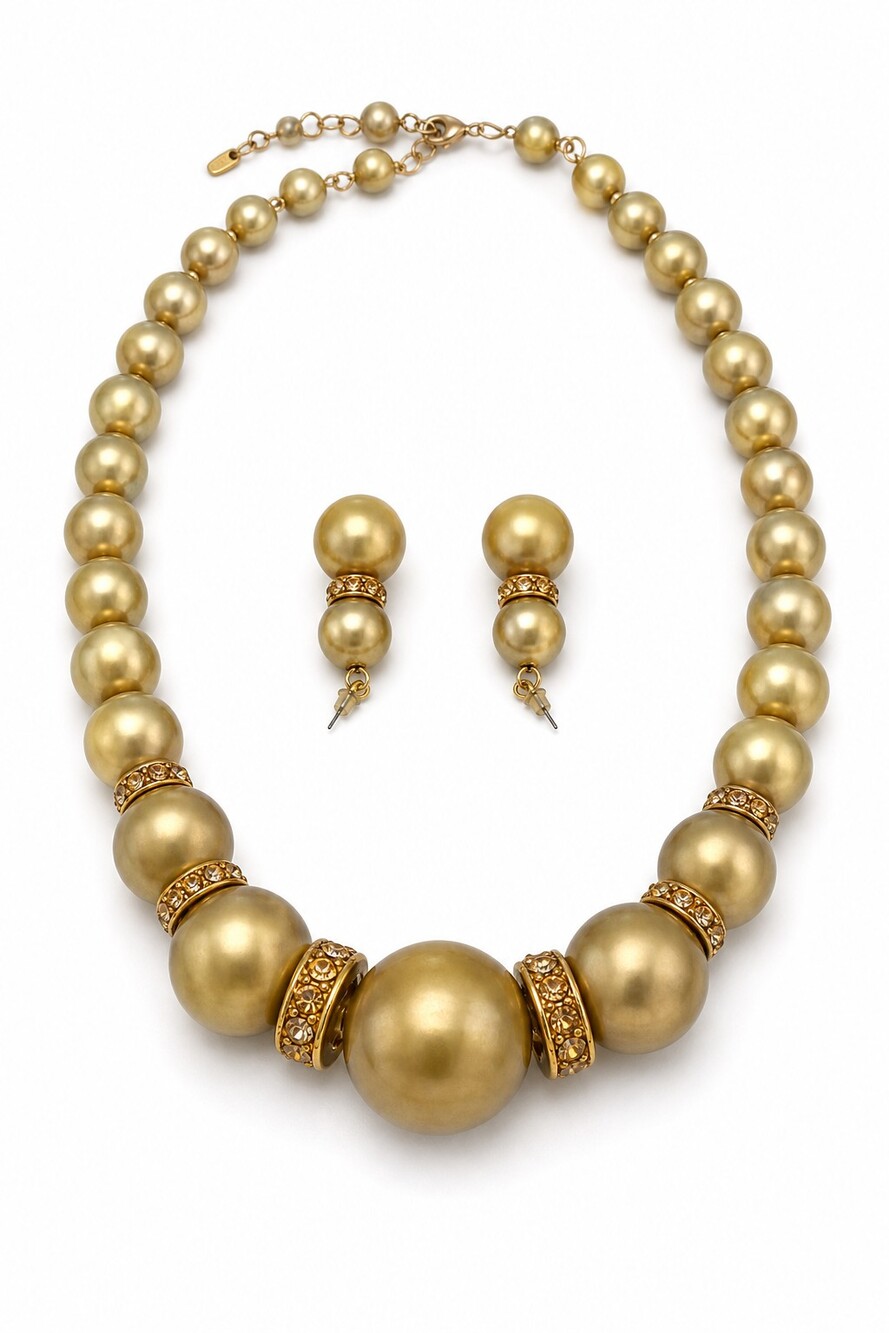 Pearl Necklace Earrings Set Rhinestone Adjustable Chain Jewelry